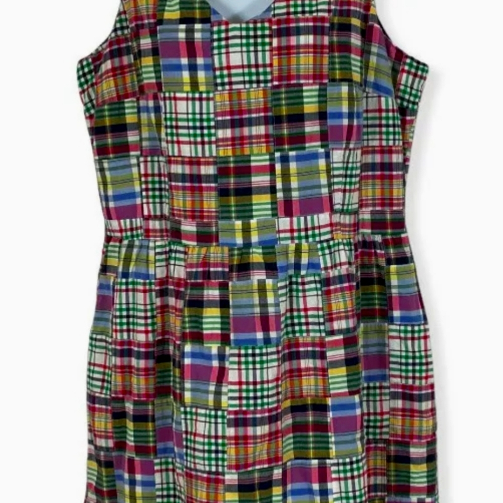 LL Bean Madras Patchwork Sleveless Shift Dress Size 16